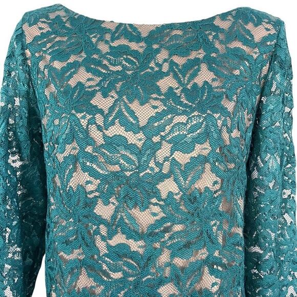 Jessica Howard Womens Teal Lace Sheath Nude Lined Cocktail Party Dress sz 12 - Picture 7 of 16